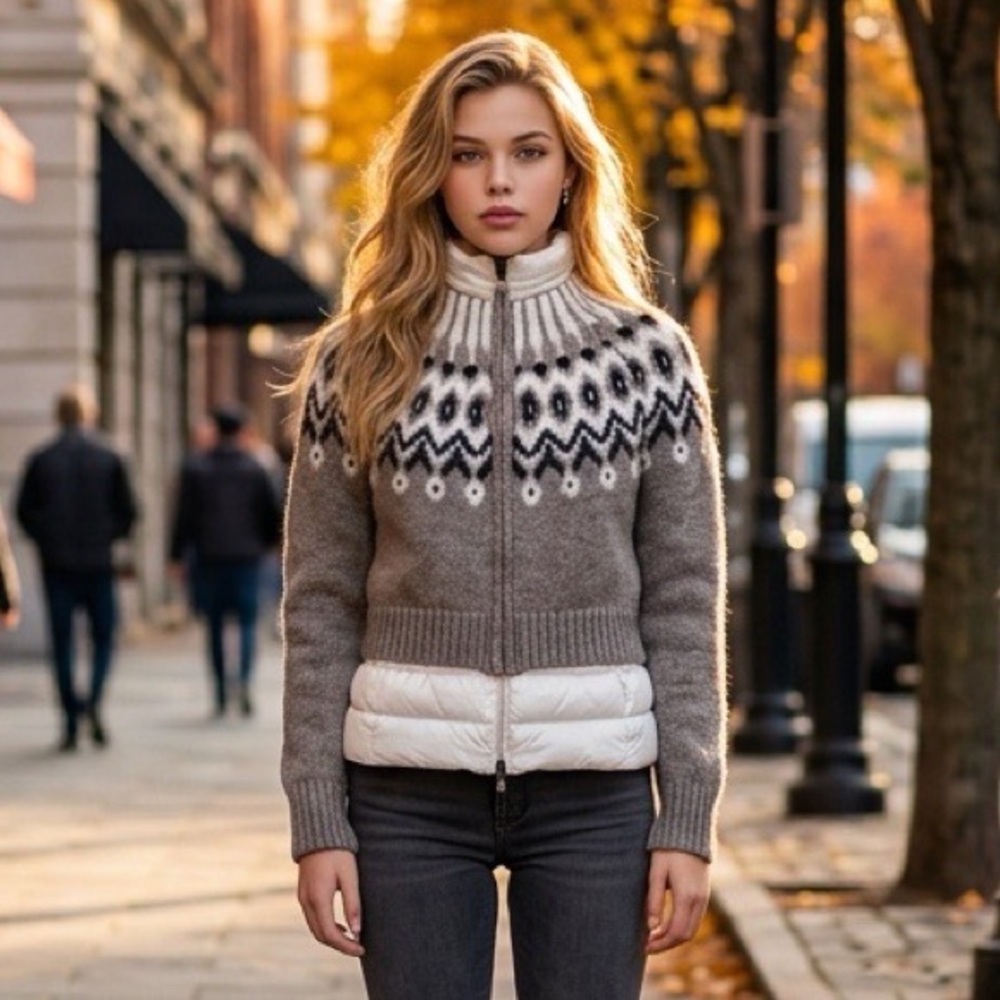 Moncler Alpaca and Down Padded Zip-Up Cardigan